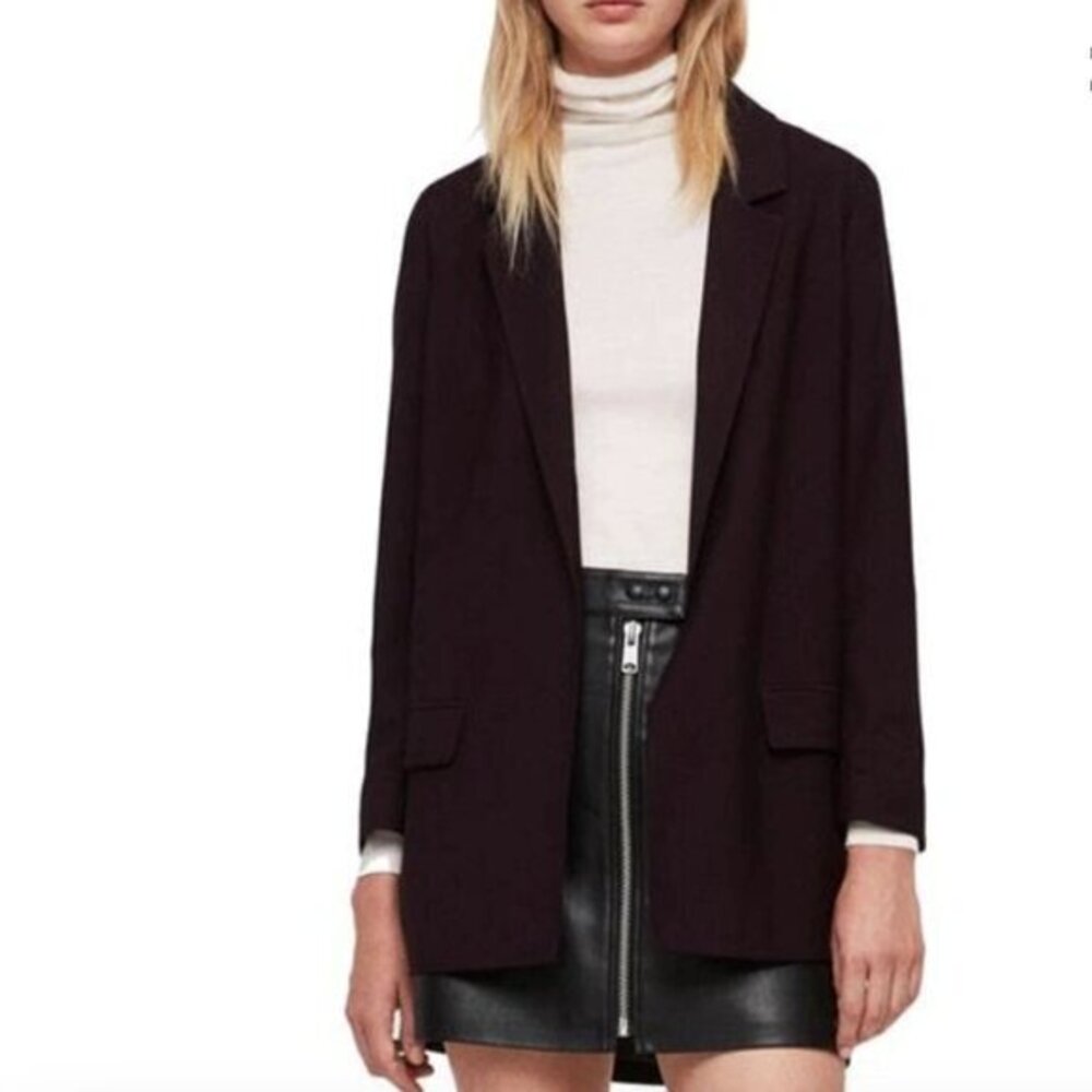 $198 ALLSAINTS Aleida Open fall Front Blazer jacket Bordeaux Red uk6 eu 34 US 2